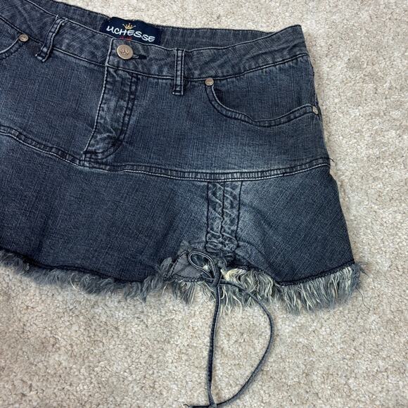 Duchess Y2K Side Ruched Denim Raw Hem Mini Skirt Women's 9 - Picture 2 of 7